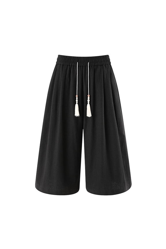 Black Man Pants for Mens Faux Linen Brunch Capri Ruched Flare Bell Bottom Paperbag Elastic Waist Basic Bootcut Leg Fall Summer Pants 2026 Clothing Fashion M