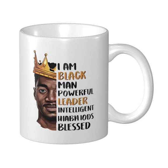 Black Man Powerful Leader Intelligent Hiaba Iods Blessed Ceramic Coffee Mug, Black History Month Gift for Black Women Men - 11oz Tea Mug, Empowering African American Tea Cup, Melanin Gifts