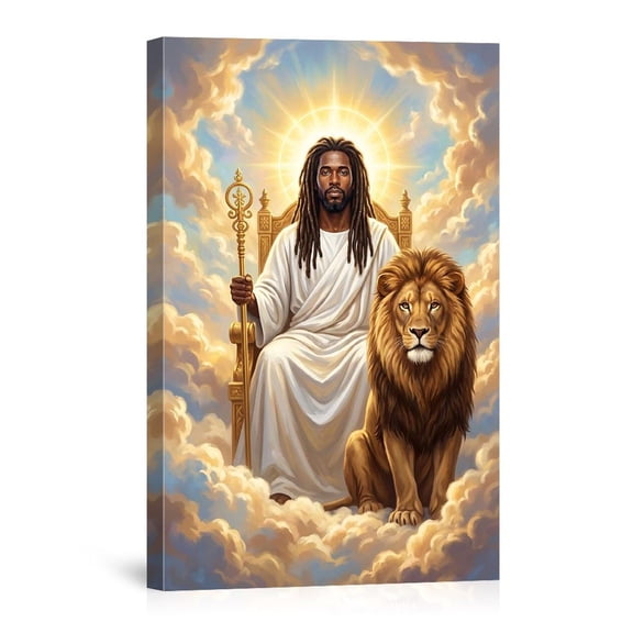 Black Man With Lion On Throne African American Spiritual Art Divine Glory Cloud Canvas