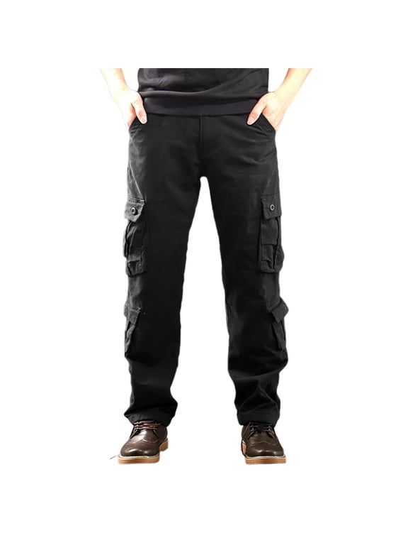 Black Man Work Cargo Track Gym Hiking Jogger Pants for Man Fleece Lined Wool Thick Thermal Fuzzy Waterproof Straight Leg Fall Winter Pants 2025 Clothing 32