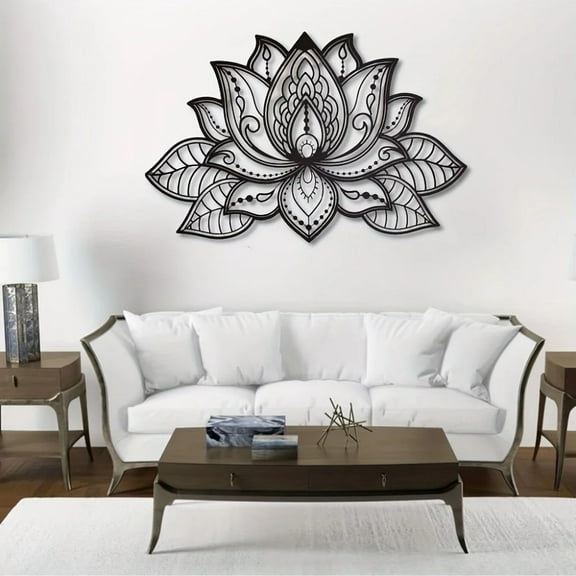 Black Mandala Metal Wall Art  Boho Lotus Flower Hanging, Zen Aesthetic Decor for Bedroom & Meditation Space