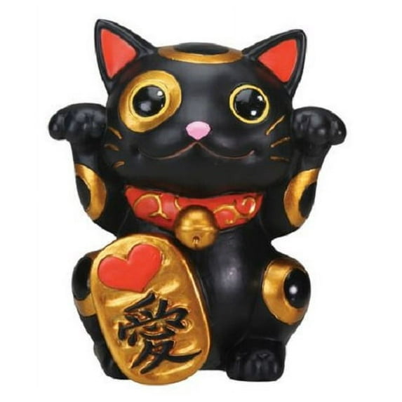 Black Maneki Neko Cat Collector Figurine Japanese Lucky Cat Charm Mao Mao Kitten