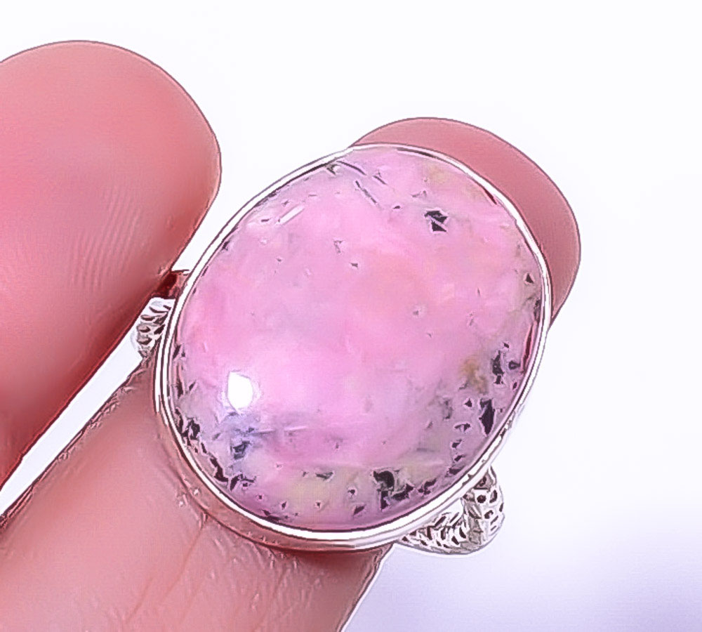 ZAM GEMS Black Manganese In Rhodonite 925 Sterling Silver Ring s.9.5 R5830-21, Gemstone Silver Jewelry, New Year Sale, Valentin's Day Gift