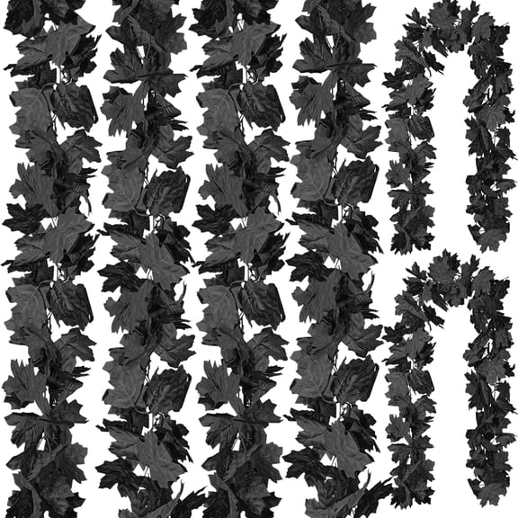 Black Maple Leaf Garland, 6PCS Halloween Garland Maple Leaves Fall Leaves Hanging Vines Halloween Thanksgiving Decor for Home Table Front Porch