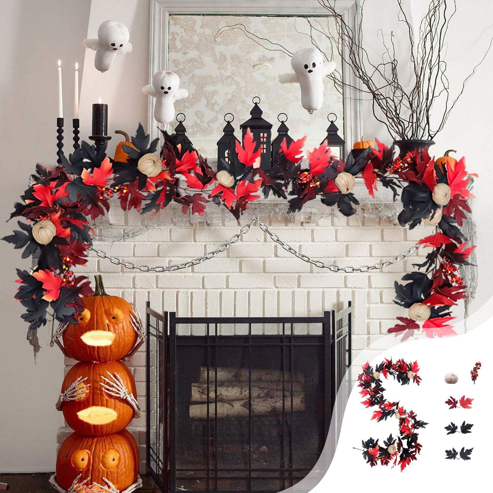 Black Maple Leaf Halloween Garland | Faux Rattan Vine | Fall ...