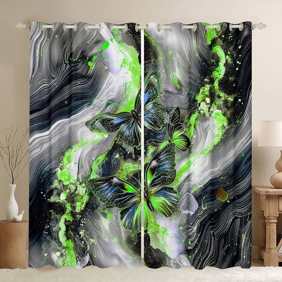 Black Marble 30%-50% Blackout Curtains Blue Butterfly Curtains,Green Marbling Curtains & Drapes 2 Panels 42"Wx63"L