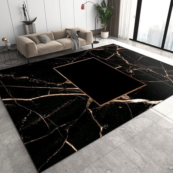 Black Marble Area Rugs, Square Crack Pattern 3D Carpet, Bathroom Rugs Fast Drying Machine Washable for Study Room Bedroom Dining,2x3ft