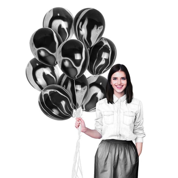 Black Marble Balloons - 12 Inch Latex Balloons - 36 Pack