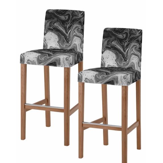 Black Marble Bar Stool Covers Set of 2, Vintage Abstract Grey Fluid Aesthetic Stretch Washable Bar Chair Covers with Backs, Removable Pub Counter Height Chair Cover for Kitchen Dining Room Cafe