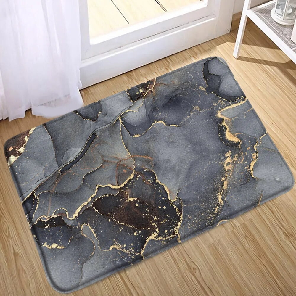 Black Marble Bath Mats Gold Grey Lines Creative Abstract Geometric Art