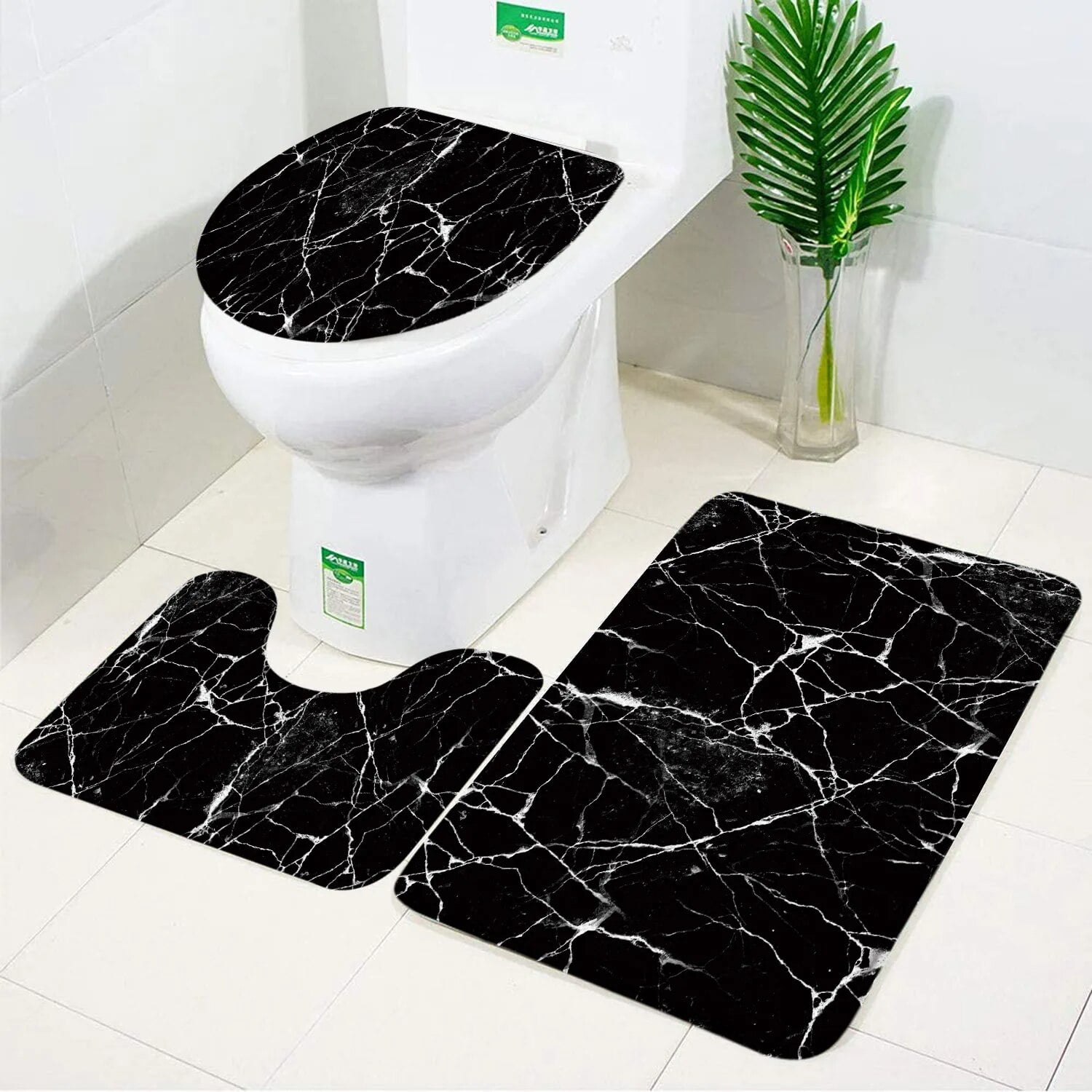 Black Marble Bath Mats Gold Grey Lines Creative Abstract Geometric Art