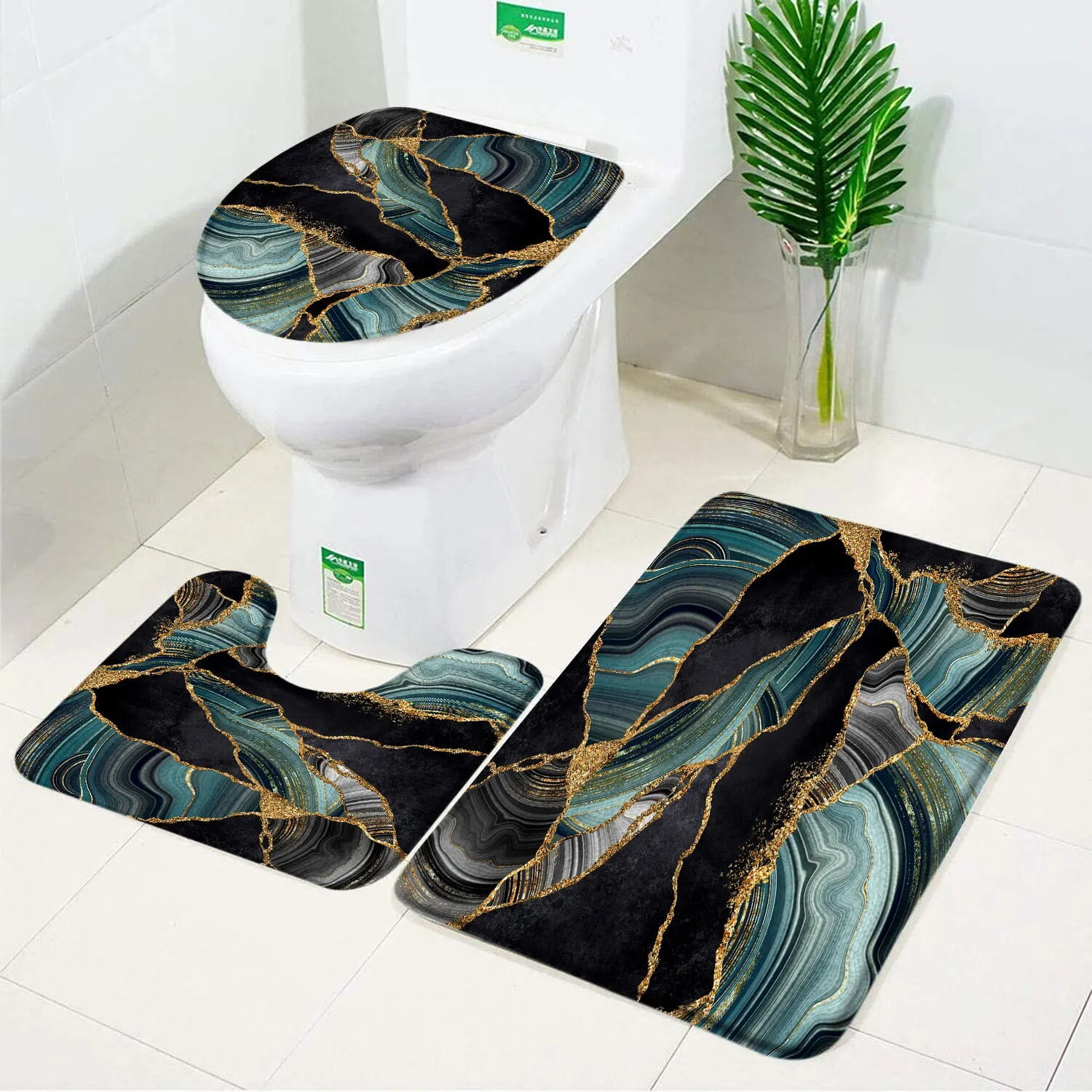 Black Marble Bath Mats Gold Grey Lines Creative Abstract Geometric Art