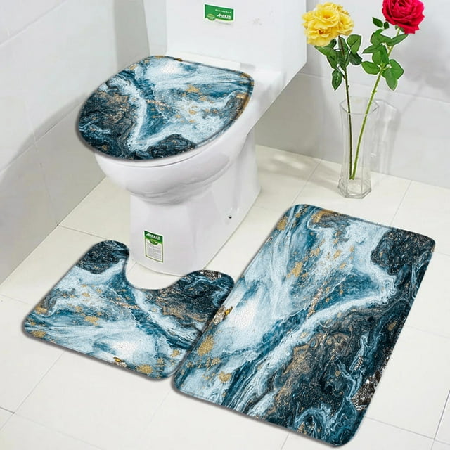 Black Marble Bath Mats Sets Gold Grey Lines Creative Abstract Geometric