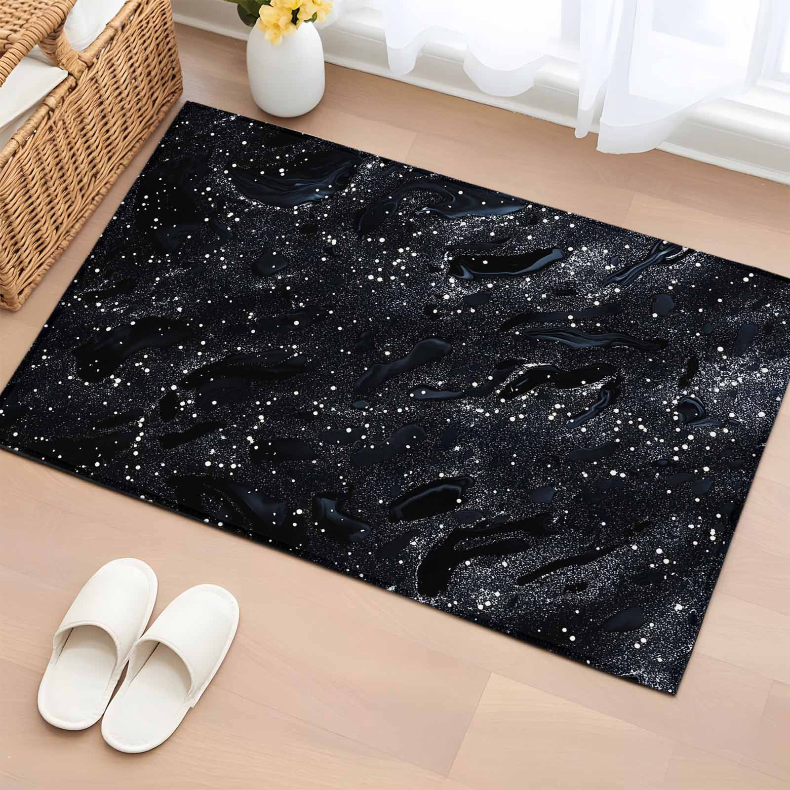 Black Marble Bathroom Rug Washable 2x3 Entryway Rug Non Slip Vintage ...