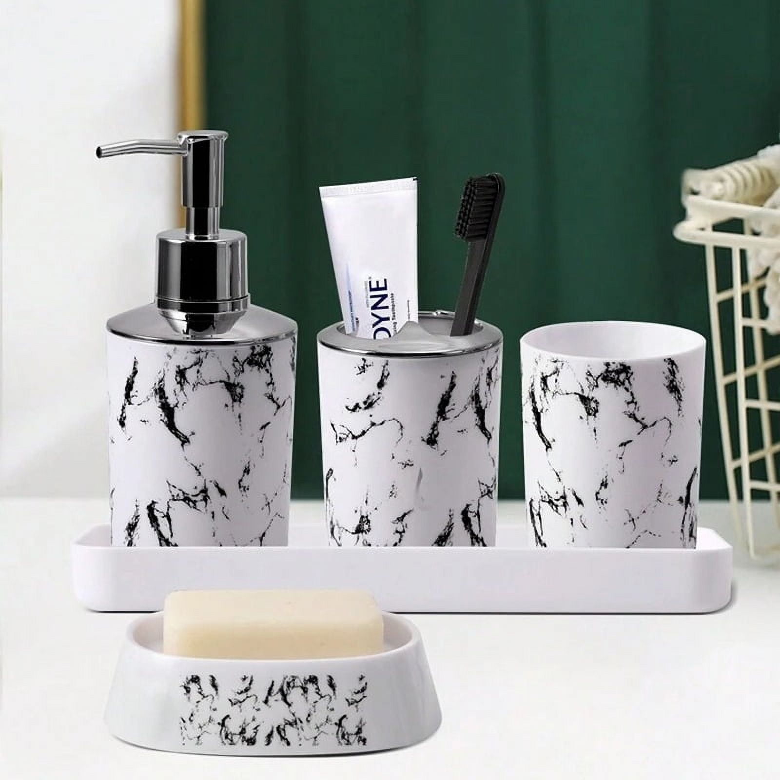 [Black Marble Bathroom Set] 5-Piece Black Marble Bathroom Accessory Set ...
