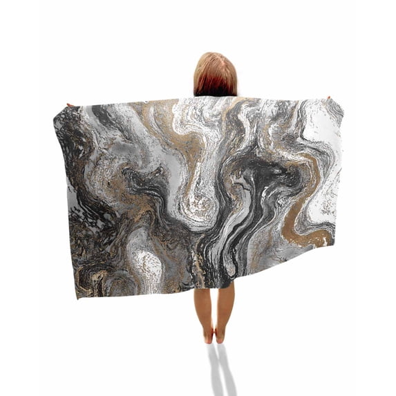 Black Marble Beach Towels Oversized Super Absorbent, Retro Chic Abstract Mottled Texture Art Lightweight Bath Towel Quick Dry Sets For Bathroom/Pool/Rv Camping/Beach Play/Gym Room/Picnic 35"x70"