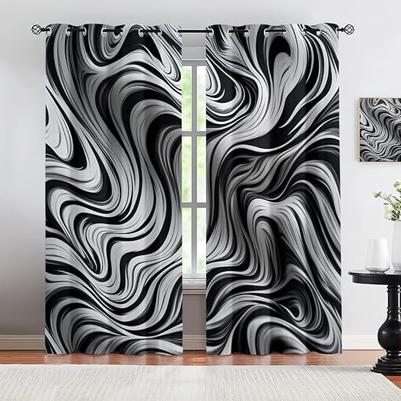 Black Marble Blackout Curtains For Bedroom Living Room, Aqua Gray Curtains & Home Decor, Abstract Window Treatments, Thermal Grommet Vintage Retro Drapes 42"W x 63"L (Pack of 2)
