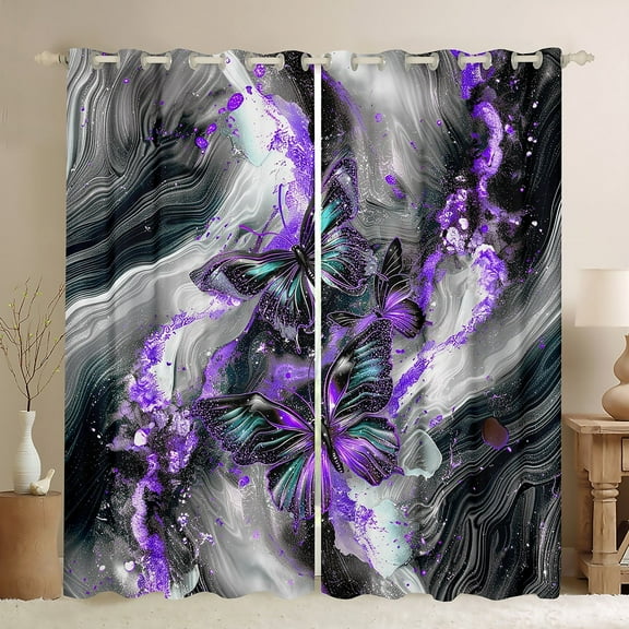 Black Marble 30%-50% Blackout Curtains Teal Butterfly Curtains & Drapes 2 Panels 38"Wx45"L,Purple Marbling Curtains Abstract Ombre Ink Fluid Art Window Curtains