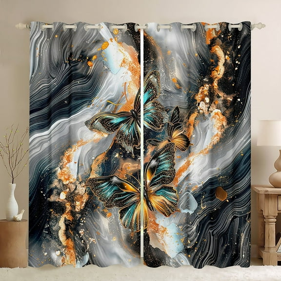 Black Marble 30%-50% Blackout Curtains Teal Butterfly Curtains & Drapes 2 Panels 38"Wx54"L,Orange Marbling Curtains Abstract Ombre Ink Fluid Art Window Curtains
