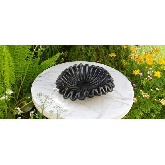 Black Marble Bowl | Marble Scalloped Bowl | Decorative Bowls for Home Decor | Marble Fruit Bowl | Decorative Bowl | Decorative Fluted Bowl | Scalloped Bowl | Stone Bowl (6 inches)