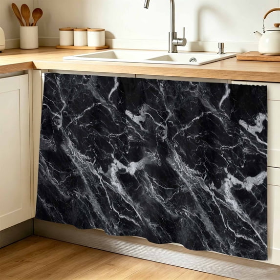 Black Marble Cabinet Curtains for Shelves, Vintage Minimalism White Abstract Texture Privacy Curtain for Closet Self Adhesive, Dust-Proof Drapes for Closet Storage Room Classroom Doorway, 32"W x 55"L