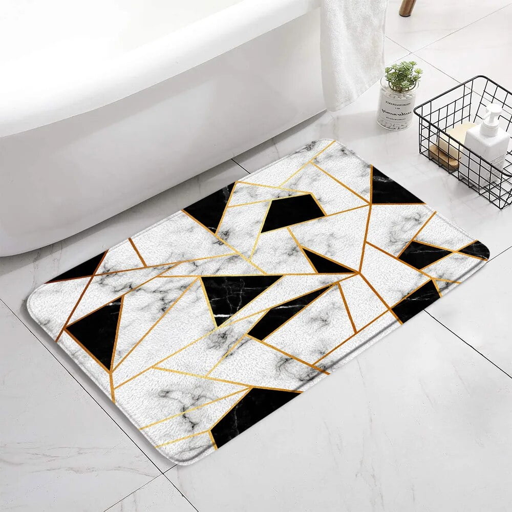 Black Marble Carpet Kit For Bathroom And Toilet Gold Grey Lines ...