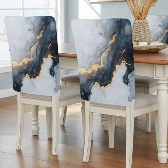Black Marble Chair Back Covers, Modern Abstract Art Ink Painted Removable Chair Covers for Dining Chairs Set of 4, Washable Chairs Slipcovers Back Seat Protector for Wedding Party 19"x20"