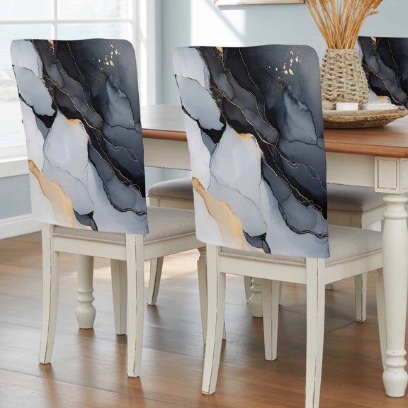 Black Marble Chair Back Covers, Modern Aesthetics Ink Painting Abstract Removable Chair Covers for Dining Chairs Set of 8, Washable Chairs Slipcovers Back Seat Protector for Wedding Party 19"x20"