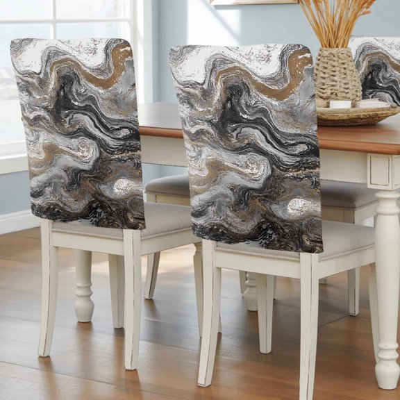 Black Marble Chair Back Covers, Retro Chic Abstract Mottled Texture Art Removable Chair Covers for Dining Chairs Set of 4, Washable Chairs Slipcovers Back Seat Protector for Wedding Party 19"x20"