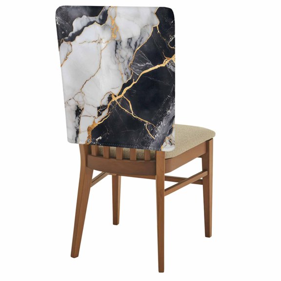 Black Marble Chair Back Covers Set of 2, Gold Line Modern Abstract Minimalist Art Removable Dining Seat Cover Washable Kitchen Chair Slipcovers Protective for Party Festival Decoration 19x20in