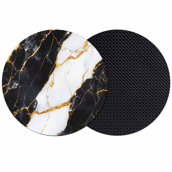 Black Marble Coasters Set of 2, Luxury Gold White Abstract Cracks Artwork Absorbent Coasters for Drinks, Coaster for Bar Office Dining Coffee Table Accessories Decor, Non Slip Round Desk Coaster