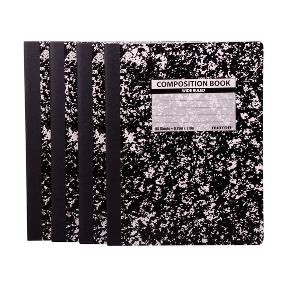 Black Marble Composition Books (Wide Ruled, 4 Pack)