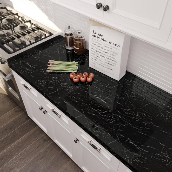 Black Marble Contact Paper 354"x15.7" Self Adhesive Waterproof Removable Wallpaper for Kitchen Countertops Cabinets and Shelves