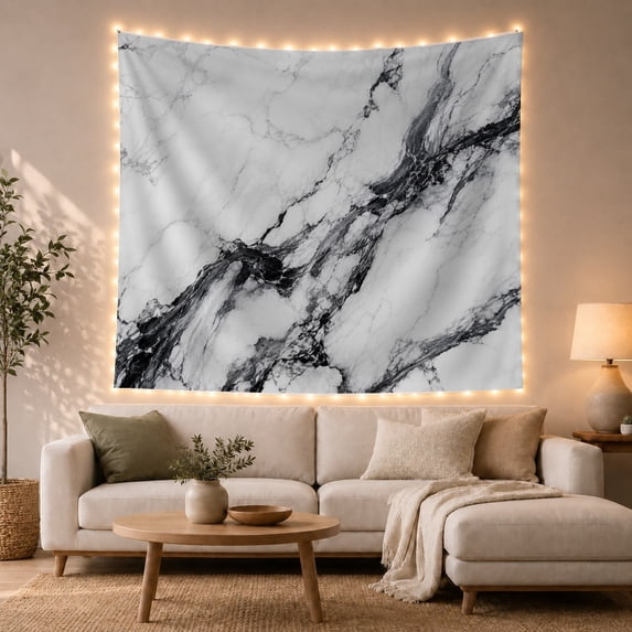 Black Marble with Diagonal Charcoal Veins, Dramatic Abstract Style for Abstract Art Fans, Modern Wall Decor Housewarming Gift, Tapestry Wall Hanging for Bedroom and Living Room