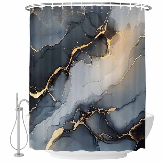 Black Marble Fabric Shower Curtain Gold Modern Art Washable Shower Curtains for Bathroom, Waterproof Bath Curtain with Hooks Home Decor 72x84in