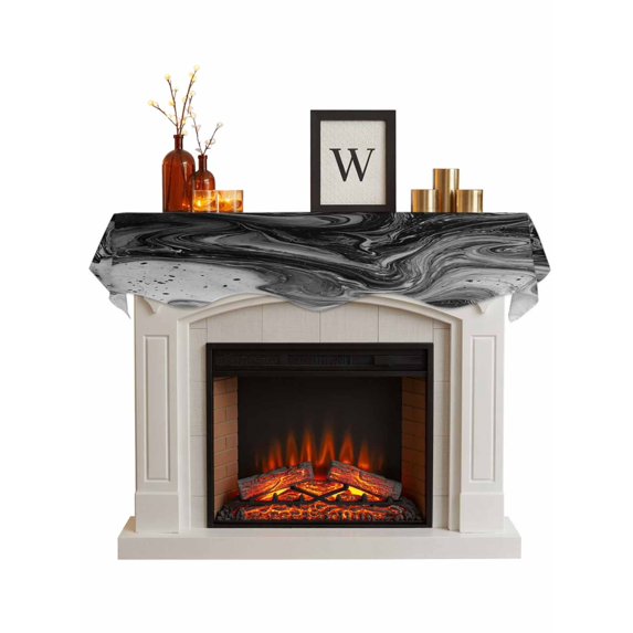 Black Marble Fireplace Mantel Scarf Cover 90"Wx17"L,Fireplace Mantel Shelf Top Runner,Vintage Abstract Grey Fluid Aesthetic Mantle Dresser Scarves Table Runner for Holiday Party Living Room Decor