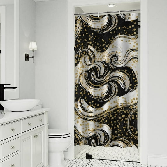 Black Marble Gold Dot Pattern Shower Curtain 36"x72" ,Bathroom Decorative Shower Curtains Set with 12 Hooks,Modern Waterproof Washable Shower Curtain