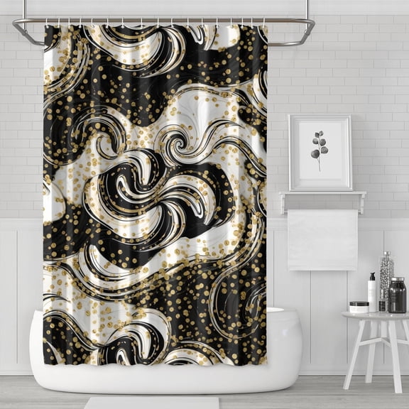 Black Marble Gold Dot Pattern Shower Curtain 72"x72" ,Bathroom Decorative Shower Curtains Set with 12 Hooks,Modern Waterproof Washable Shower Curtain