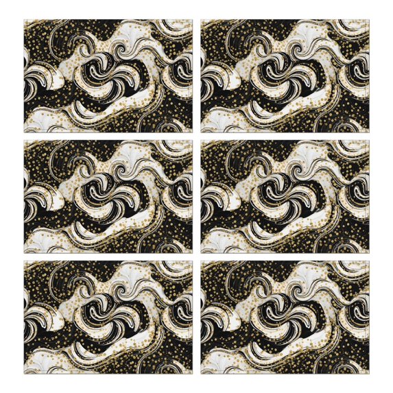 Black Marble Gold Dot Pattern Summer Placemats Table Placemats Set Of 6-Linen Kitchen Washable Placemats Table Mats 11.8"x17.7" Non-Slip Heat Resistant