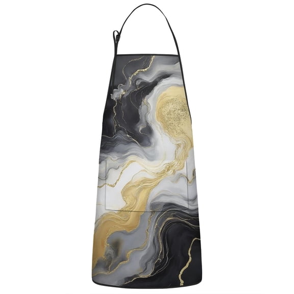 Black Marble Gold Line Pattern Apron-Garden Aprons for Women with Pockets-Cotton Linen Waterproof Kitchen Cooking Gardening Aprons Adjustable for Kitchen,Cooking,BBQ and Salon 33x27 Inch