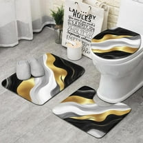 Black Marble Gold Line Pattern Bathroom Rugs Sets 3 Piece,Toilet Cover Set,Absorbent Non Slip Bathroom Mats Sets with U-Shaped Contour Rug Toilet Rug Set