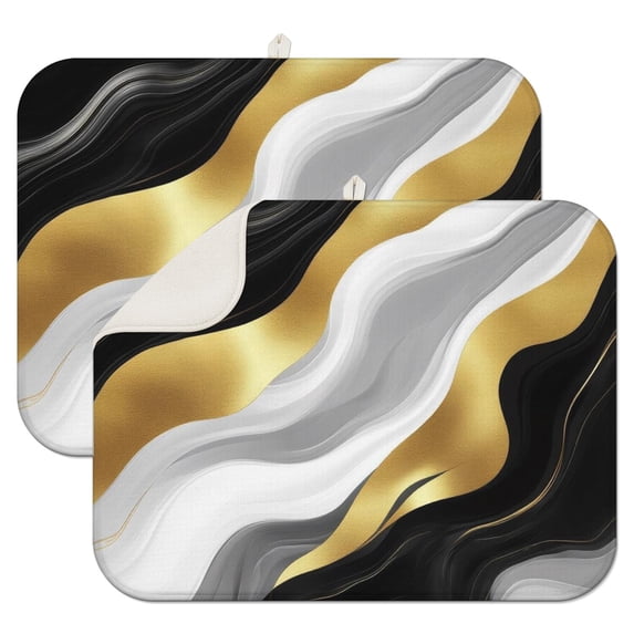 Black Marble Gold Line Pattern Dish Drying Mat for Kitchen 1 Pack, Ultra Absorbent Microfiber Dishes Drainer Mats,18"x24"