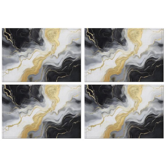 Black Marble Gold Line Pattern Summer Placemats Table Placemats Set Of 4-Linen Kitchen Washable Placemats Table Mats 11.8"x17.7" Non-Slip Heat Resistant