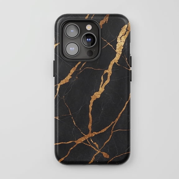 Black Marble Gold Veins Pattern For All iPhone Series Tough Phone Case