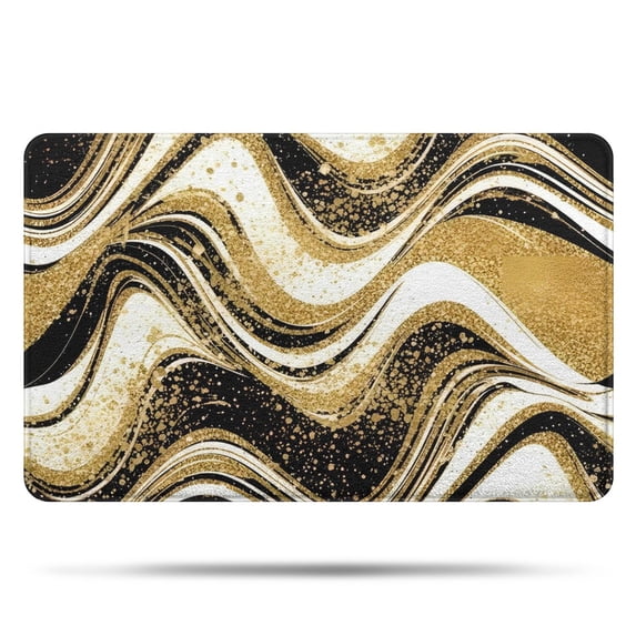 Black Marble Gold Wave Pattern Bathroom Rugs Mat,Non Slip Microfiber Bathroom Rug,Rubber Backing,Soft Bathroom Mats for Bathroom Floor,Tub and Shower,20x32in(50x80cm)