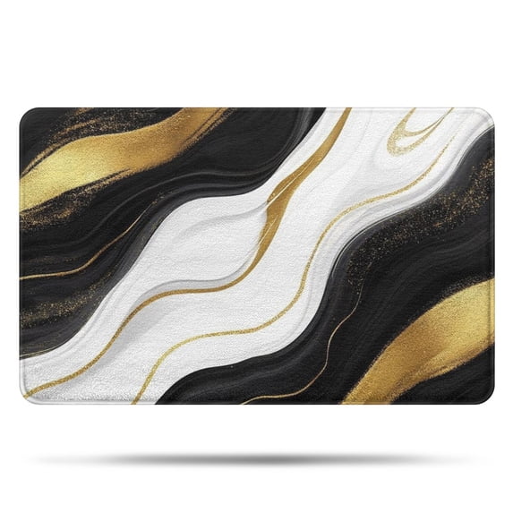 Black Marble Gold Wave Pattern Bathroom Rugs Mat,Non Slip Microfiber Bathroom Rug,Rubber Backing,Soft Bathroom Mats for Bathroom Floor,Tub and Shower,20x32in(50x80cm)