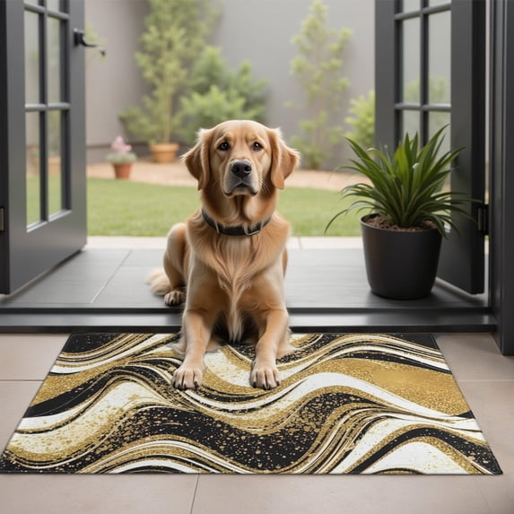 Black Marble Gold Wave Pattern Door Rugs,Washable Non Slip Door Mats Indoor,Decorative Door Mats,Entry Mat Indoor for Entrance,Bedroom,Kitchen,Bathroom,20"x32"