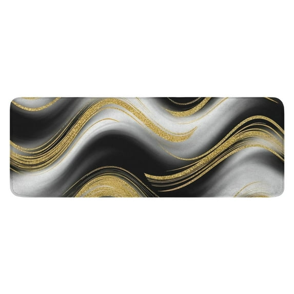 Black Marble Gold Wave Pattern Kitchen Rug Mat,Kitchen Runner Rugs Non Skid Washable,Decorative Kitchen Floor Mats for Kitchen,Sink,Laundry,17"x47.2"