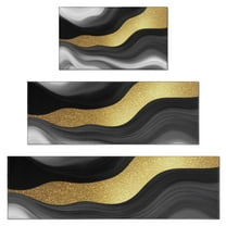 Black Marble Gold Wave Pattern Kitchen Rugs Sets Of 3,Kitchen Runner Rugs Non Skid Washable,Decorative Kitchen Floor Mats for Kitchen,Sink,Laundry,17"x30"  17"x47"   17"x59"