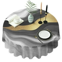 Black Marble Gold Wave Pattern Round Tablecloth 60"x60",Wrinkle Wipeable Table Cloth for Kitchen Dining Room Picnic Patio Party